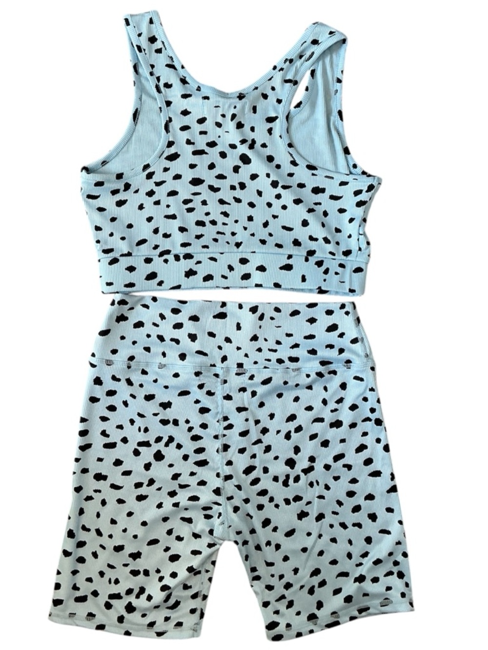 NWT RIVIR Two Piece Top Shorts Set Size Large Blue Black Dalmatian Print Active - Picture 3 of 9